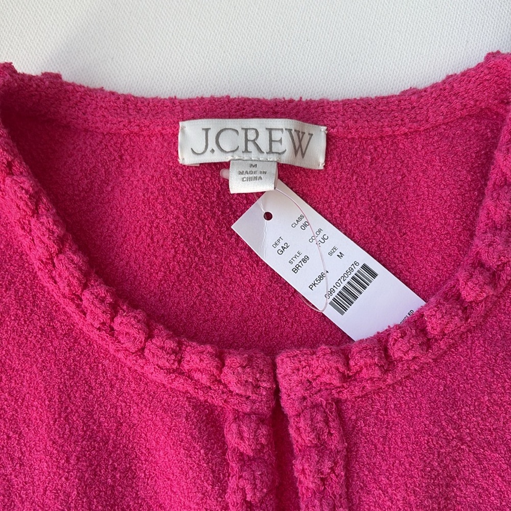 J.Crew Odette Sweater Lady Jacket Chanel Style Boucle Hot Pink Size Medium - Picture 3 of 6